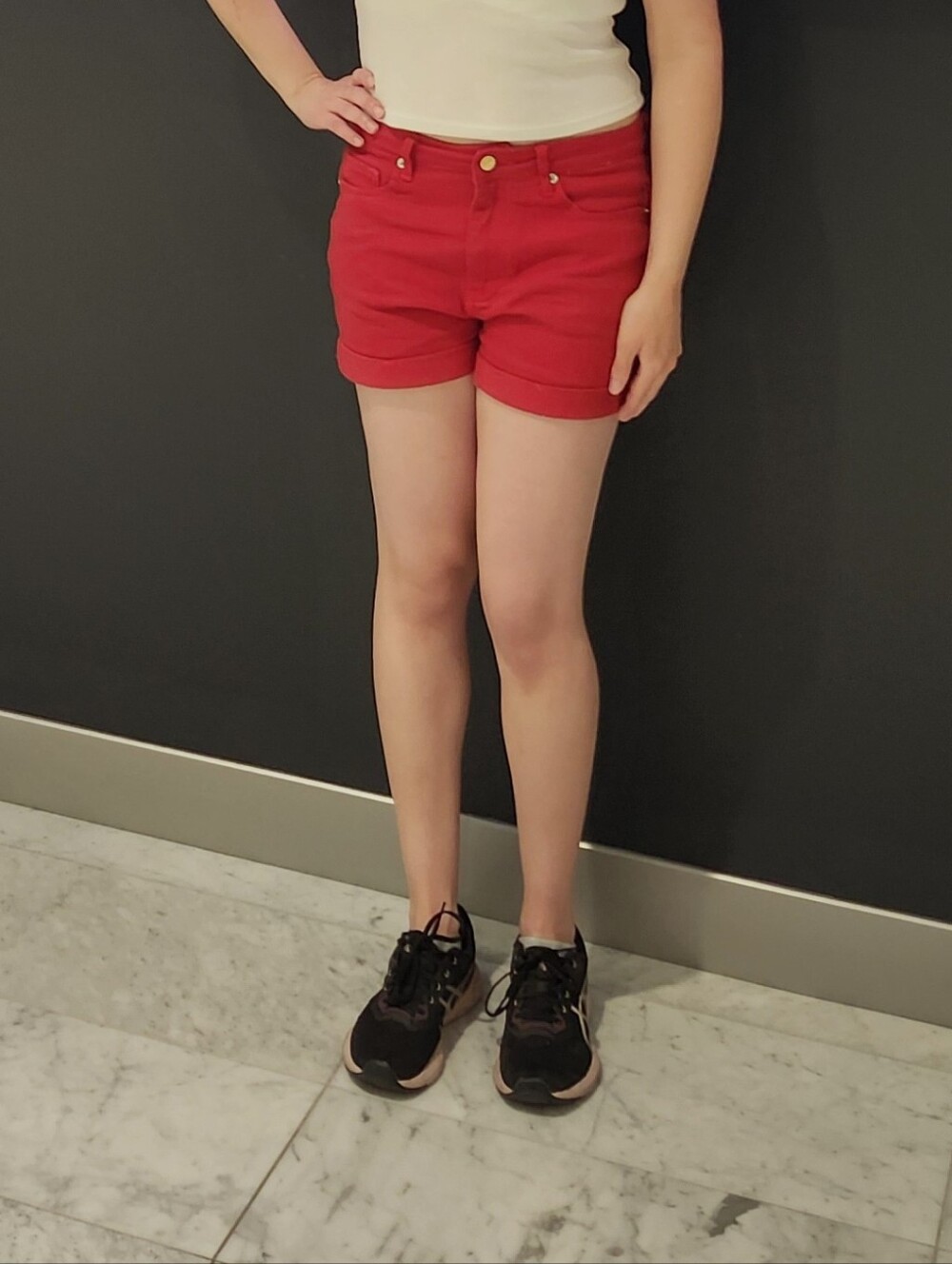 Temu Red Denim Cuffed Shorts-Perfect For Summer/Concerts